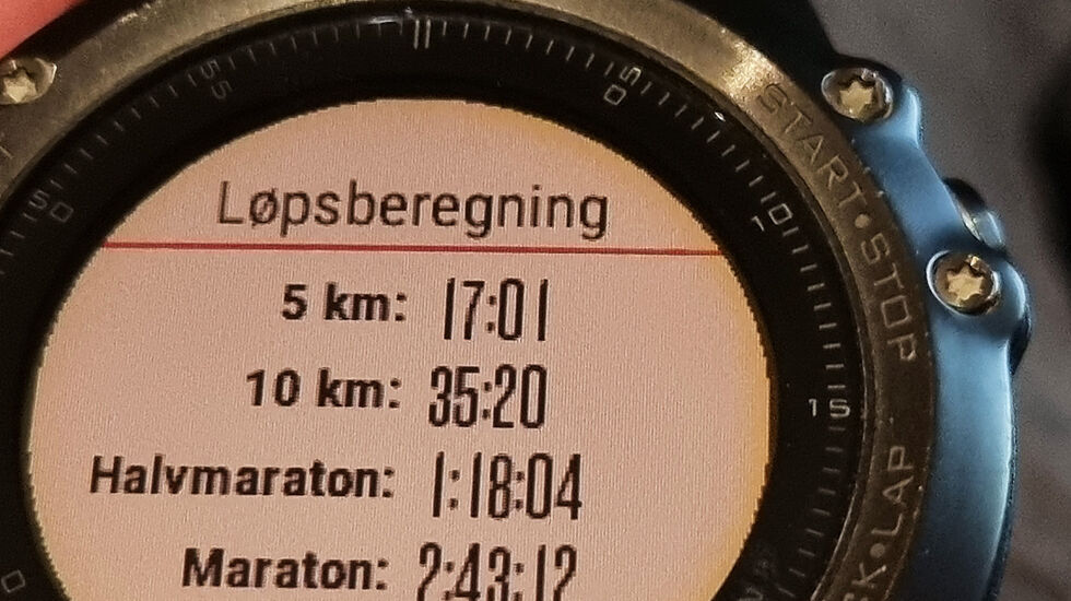 Virtuell løpsform: Klokka mi mente jeg i teorien var god for langt bedre tider enn det jeg oppnådde i virkeligheten. (Alle foto: Bjørn Johannessen)
