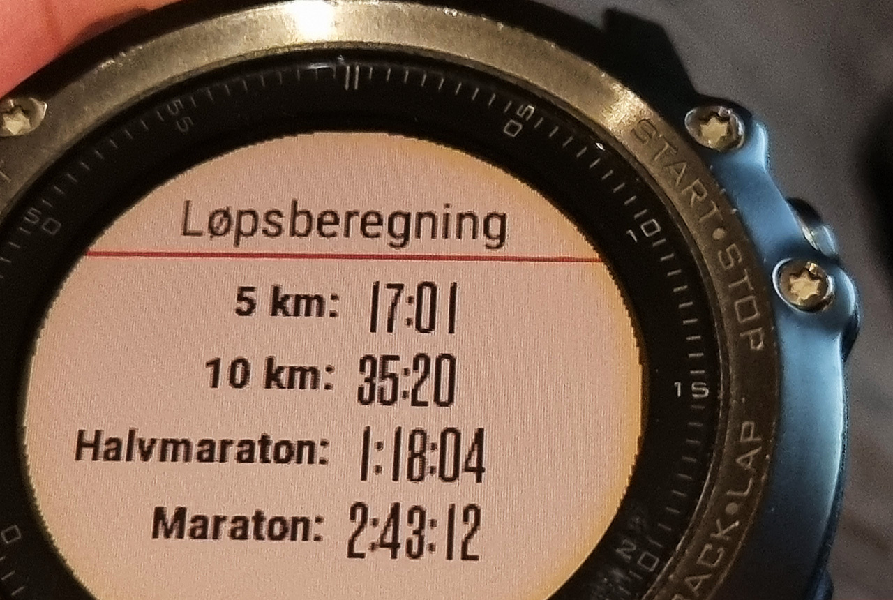 Virtuell løpsform: Klokka mi mente jeg i teorien var god for langt bedre tider enn det jeg oppnådde i virkeligheten. (Alle foto: Bjørn Johannessen)