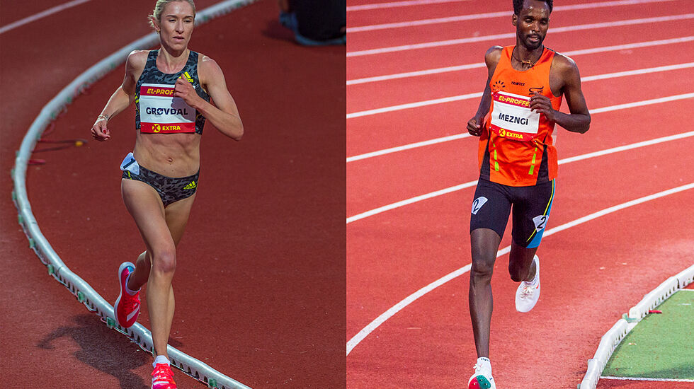 I 2021 var Karoline Bjerkeli Grøvdal og Zerei Kbrom Mezngi best på 10 km, regnet etter veterantabellene. (Foto: Samuel Hafsahl).