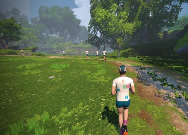 Herlig løpeøkt på mølla med andre løpeglade fra rundt omkring i verden. Nesten så man kan kjenne lukten av skog. (Skjermdump fra Zwift)