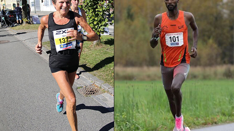 Vera Nystad, her fra Drammen maraton i 2016 og Zerei Kbrom, fra Norgesløpet 2020, var de beste på halvmaraton i 2021 - etter omregning ut fra veterantabellene. (Foto: Heming Leira og Bjørn Hytjanstorp)
