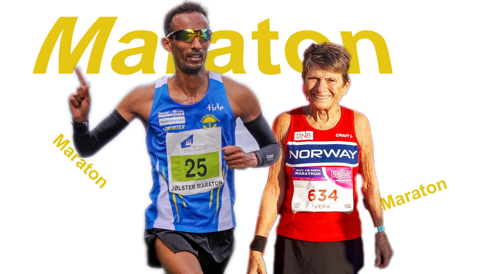 Ebrahim Abdulaziz og Vera Nystad topper maratonstatistikken for 2021 når vi justerer for alder. Men Ebrahim vant tross alt fjorårets NM i maraton. (Fotomontasje: Arne Dag Myking)