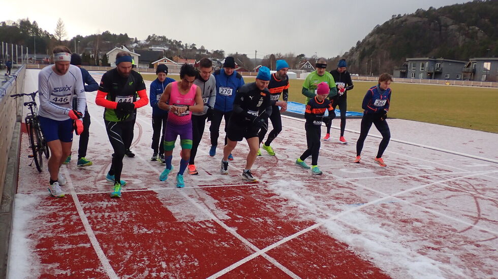 14 løpere på start i Søgne lørdag. (Foto: Ivar Gogstad)