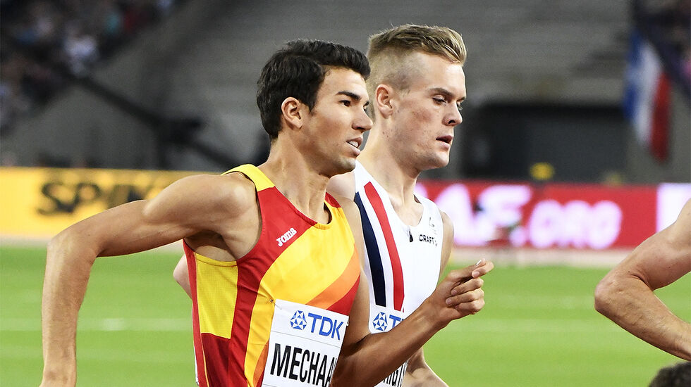 Adel Mechaal som i VM i London i 2017 hadde en hard fight med Filip Ingebrigtsen, satte sist helg europeisk rekord på 3000 m innendørs. (Arkivfoto: Bjørn Johannessen) 