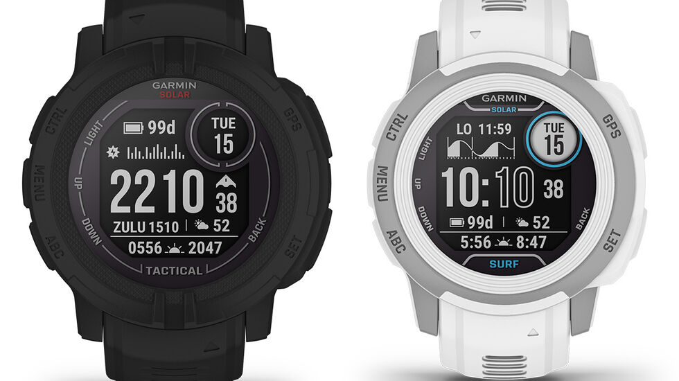 Den nye utgaven av Garmin Instinct kommer i to størrelser. Instinct 2 (til venstre) er 45 mm i diameter, mens Instinct 2S er 40 mm. (Alle foto: Garmin)