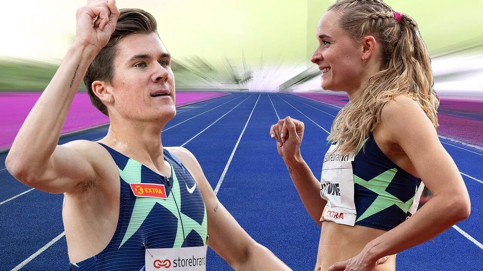 Jakob Ingebrigtsen og Hedda Hynne åpnet sesongen i torsdagens Meeting Lievin.Det endte med verdensrekord for Jakob. (Foto: Sylvain Cavatz (Jakob), Samuel Hafsahl (Hedda), Tom-Arild Hansen (montasje))