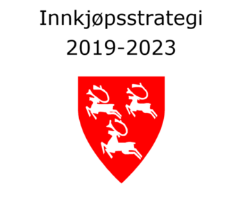 Tekst med Innkjøpsstrategi og logoen til Porsanger kommune