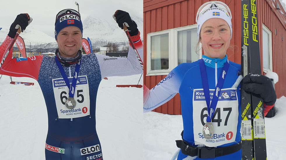 Daniel Stock vant herreklassen i Kvaløya Skimaraton, mens Merete Myrseth vant kvinneklassen. (Arrangørfoto: Ole-André Helgaas)