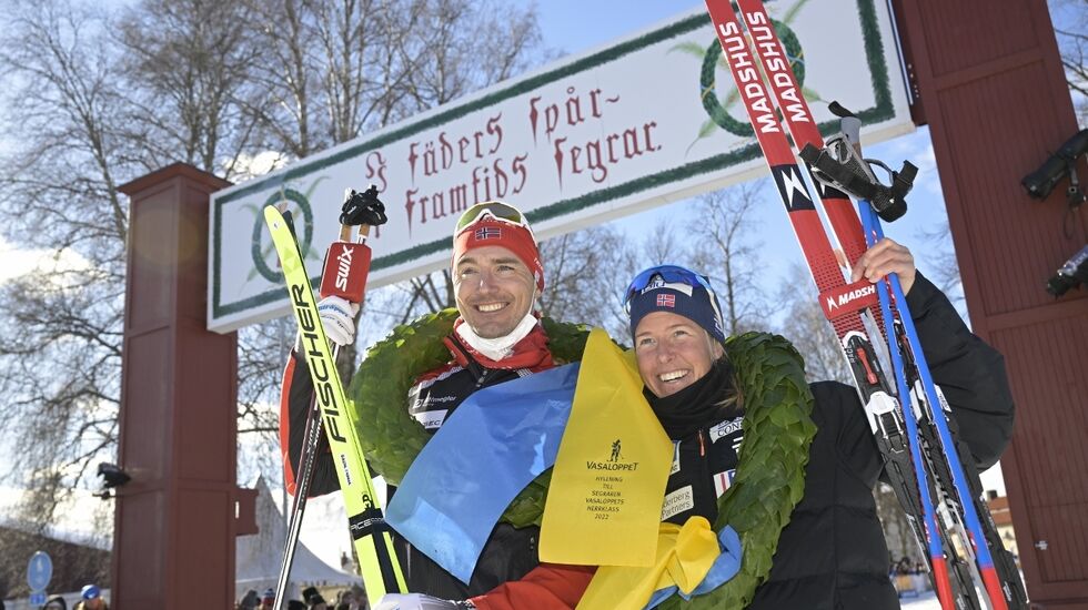 Andreas Nygaard og Astrid Øyre Slind er årets Vasalopp-vinnere. (Foto: Vasaloppet)