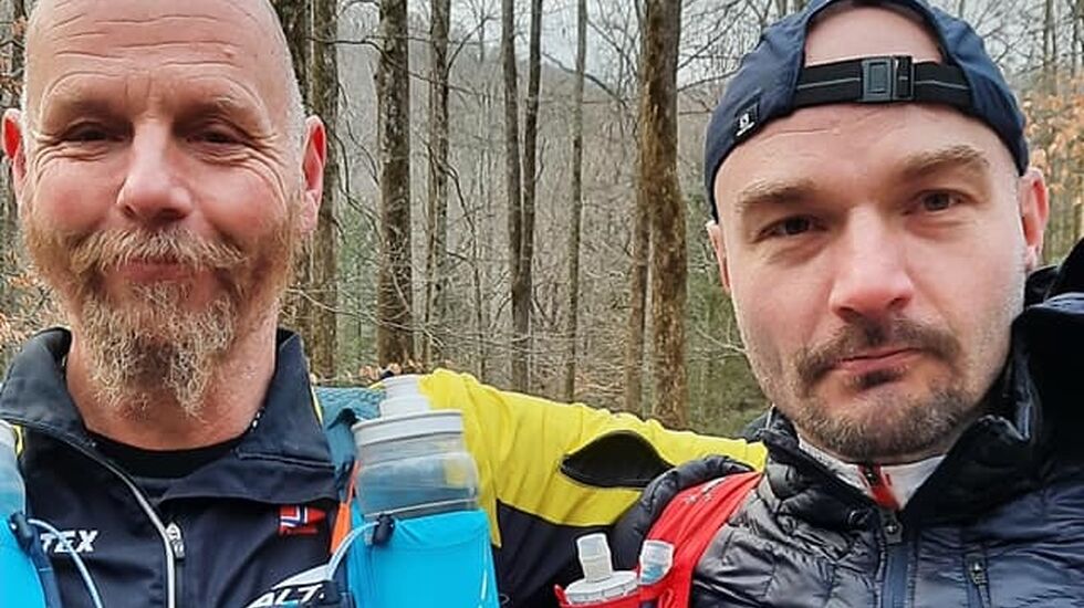Leif Abrahamsen (til venstre) og Thomas Øderud er klare for det mest mystiske av alle ultraløp - Barkley Marathons - der bare unntaksvis noen klarer å fullføre. (Foto: Anita Kråkmo)