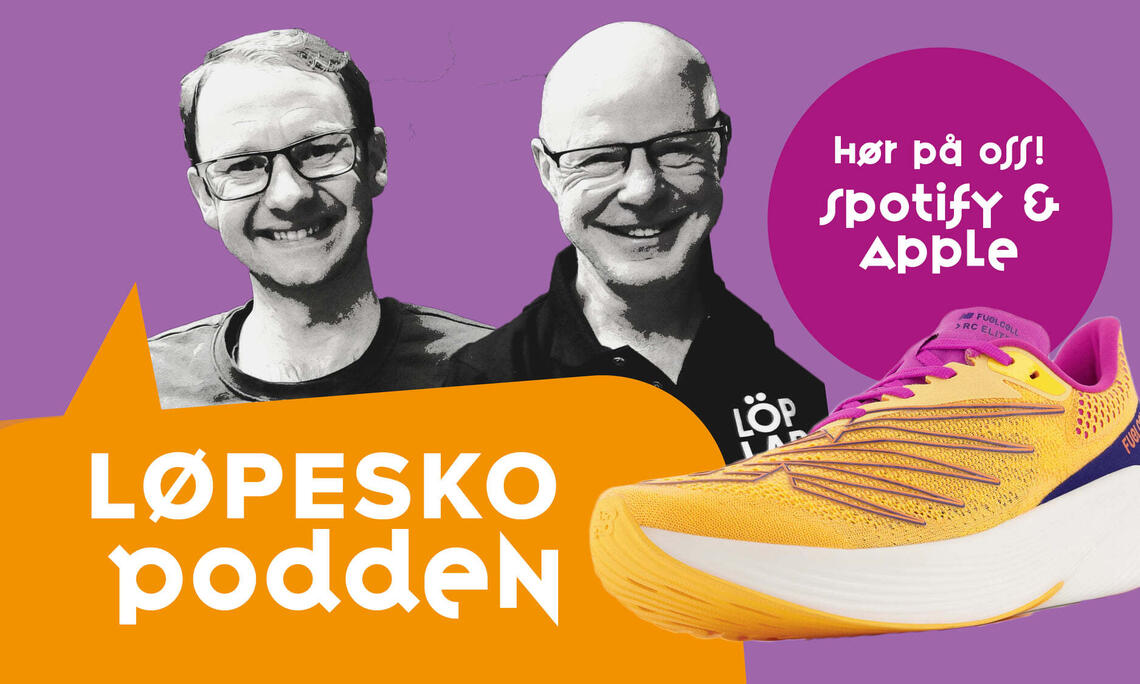 Henrik Nordtug og Tor Fauske fra Löplabbet snakker om løpesko i den nye podcasten Løpeskopodden.