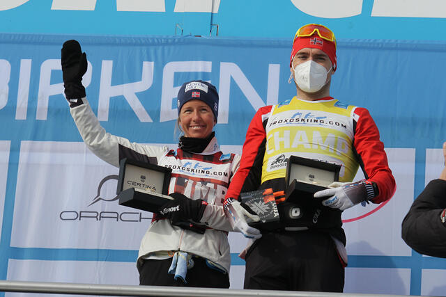 Astrid Øyre Slind og Andreas Nygaard gikk til topps i Birkebeinerrennet 2022. (Foto: Finn Olsen)