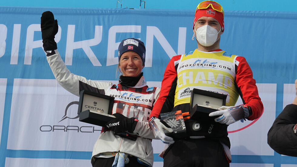 Astrid Øyre Slind og Andreas Nygaard gikk til topps i Birkebeinerrennet 2022. (Foto: Finn Olsen)