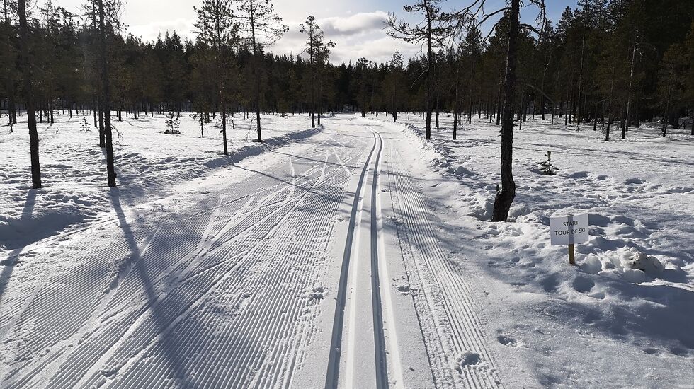 Både skarp sol og skarpt føre på Tour de ski-etappen på Ørtjern lørdag. (Foto: Rolf Bakken)
