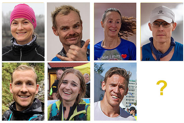 Kondis tror at dette er favorittene til å bli norgesmester på 100 km førstkommende lørdag: Anette Velde Sande, Bjørn Tore Taranger, Marit Stuhaug, Jo Inge Norum, Didrik Hermansen, Ingrid Lid, Sebastian Håkansson. (Fotomontasje: Arne Dag Myking)