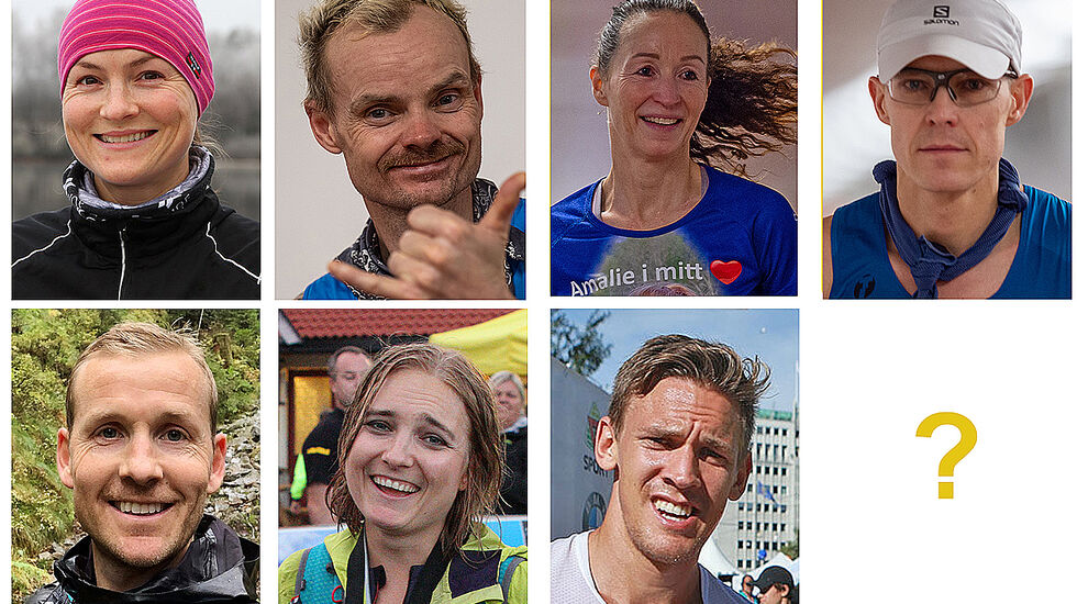 Kondis tror at dette er favorittene til å bli norgesmester på 100 km førstkommende lørdag: Anette Velde Sande, Bjørn Tore Taranger, Marit Stuhaug, Jo Inge Norum, Didrik Hermansen, Ingrid Lid, Sebastian Håkansson. (Fotomontasje: Arne Dag Myking)