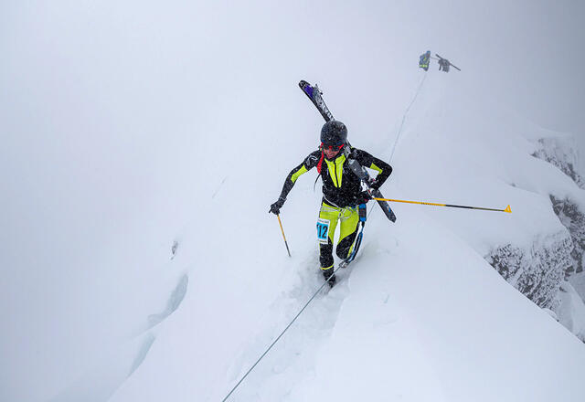 Kilian Jornet var raskeste herre da Romsdal Rando ble arrangert i svært så friskt vintervær. (Foto: Haakon Lundkvist)