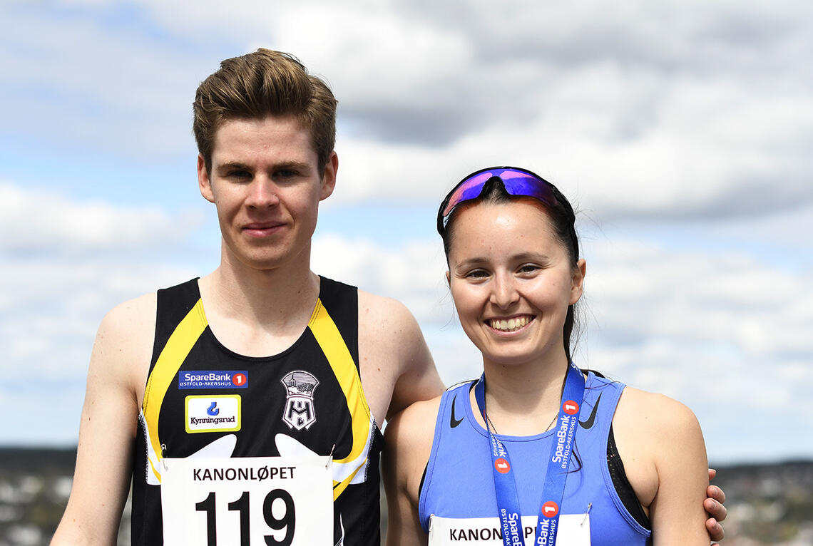 Halden ILs Trym Tønnesen og franske Emma Bert vant den 12. utgaven av det krevende motbakkeløpet Kanonløpet i Halden. (Alle foto: Bjørn Johannessen)