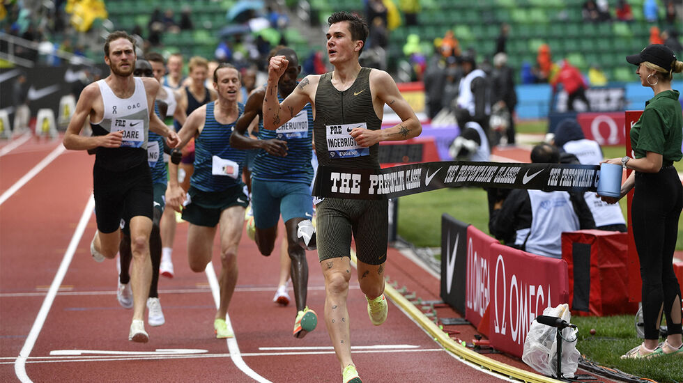 Jakob Ingebrigtsen la nok en triumf til sin allerede lange merittliste da han vant mile-løpet i Diamond League-stevnet i Eugene. (Foto: Diamond League AG)