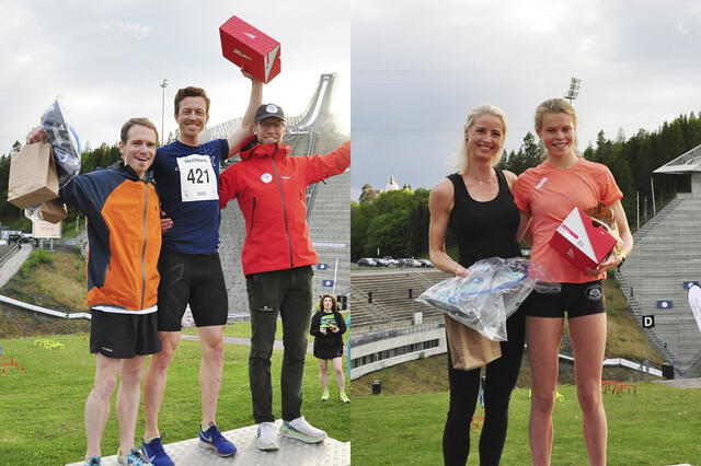 Herreklassen ble vunnet av Eivind Lia (421) og kvinneklassen av Malin Hoelsveen (til høyre). Linn Aanesland ble nummer to blant damene, mens Henrik Holstad (til venstre) var nest best av mennene foran Lars Gurandsrud på tredjeplass. (Foto: arrangøren)