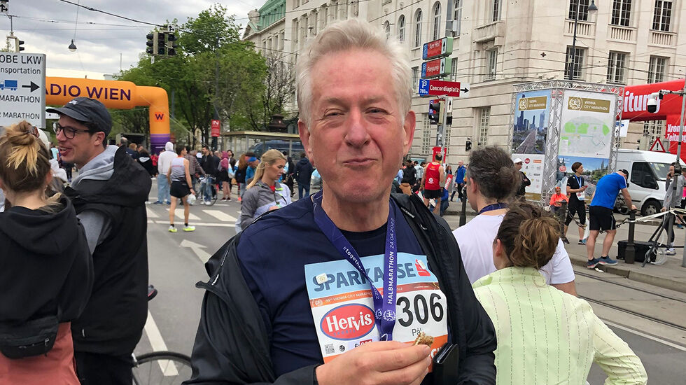 Musikeren Pål Runsjø er også blitt løper, og hva passer da bedre enn å løpe halvmaraton i Wien? (Foto: privat)