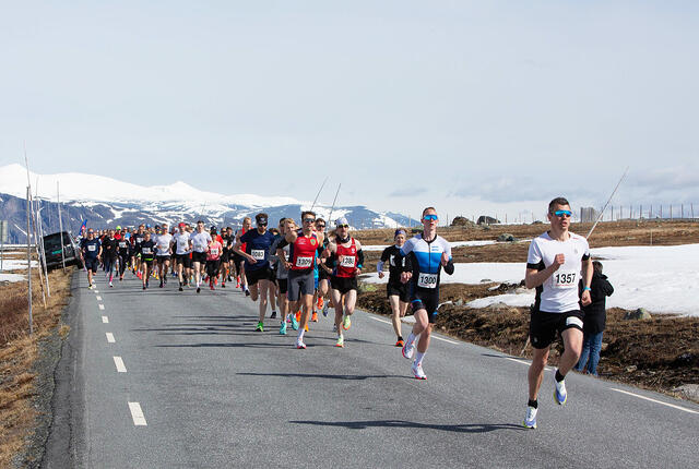 Geir Endre Rogn tok teten fra start og vant halvmaraton i fjor på 1.07.22. (Arrangørfoto)