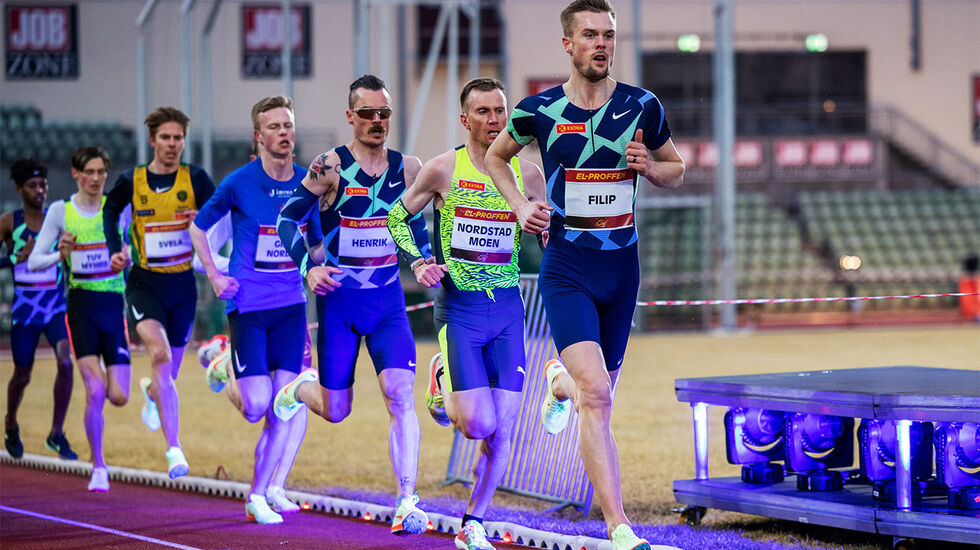 Fire av disse sju løper 5000 meteren som er Diamond League-øvelse i Bislett Games. De fire er Filip og Henrik Ingebrigtsen samt Narve Gilje Nordås og Magnus Tuv Myhre. (Foto: Samuel Hafsahl) 