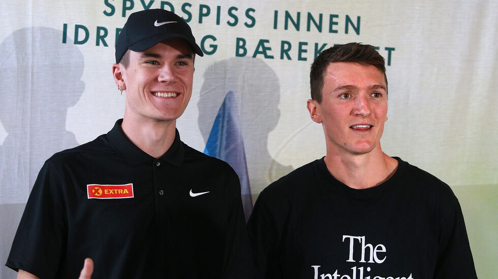 Stor favoritt: Jakob Ingebrigtsen er klart best av de 14 som skal løpe drømmemila på Bislett. Britiske Jake Wightman (th) har de nest beste persene og årsbestetidene i feltet. (Foto: Kjell Vigestad) i 