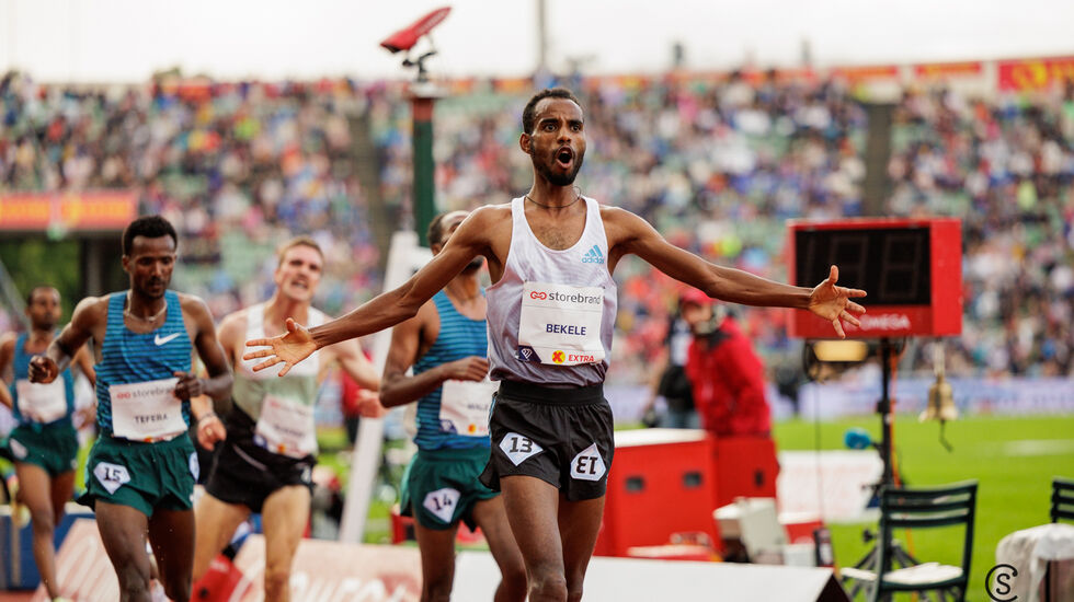 Vinner: Telahun Haile Bekele var klart best ipå sisterunden og vant med 13.03.54. (Foto: Sylvain Pharo)