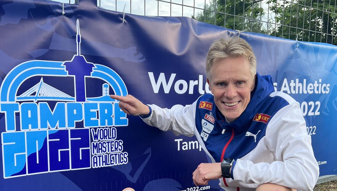 Jon Per Nygaard har allerede vært i aksjon to ganger i årets World Masters Athletics Championship i Tampere. (Foto: Privat)