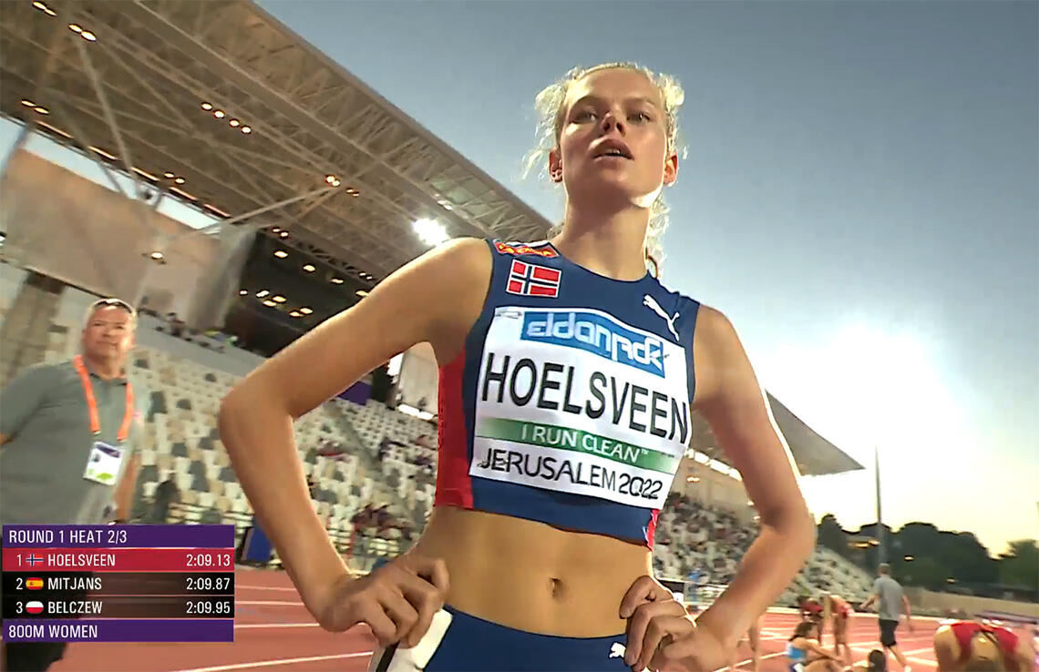 Malin Hoelsveen vant heatet sitt med god margin og er finaleklar. (Foto: European Athletics streaming)