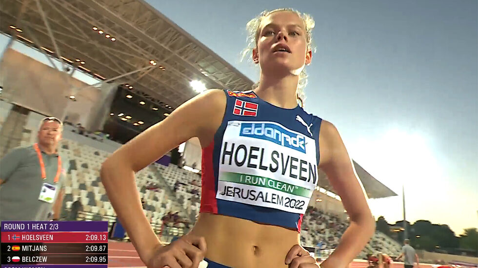 Malin Hoelsveen vant heatet sitt med god margin og er finaleklar. (Foto: European Athletics streaming)