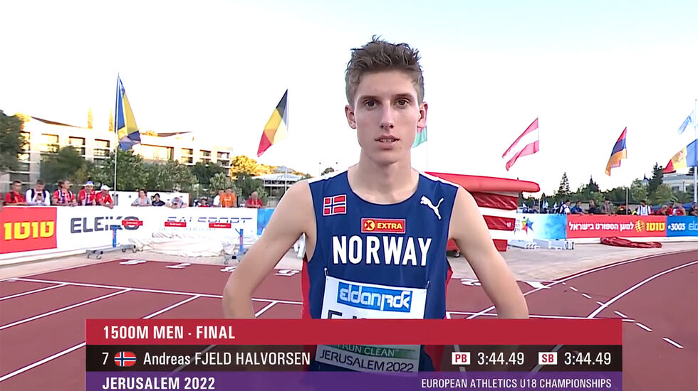 Andreas Fjeld Halvorsen løp inn til sølv på både 1500 og 3000 meter i fjorårets U-18 EM. I år løper han to distanser under U-20 EM. (Foto: Runar Gilberg, arkivfoto fra U-18 EM, 2022)