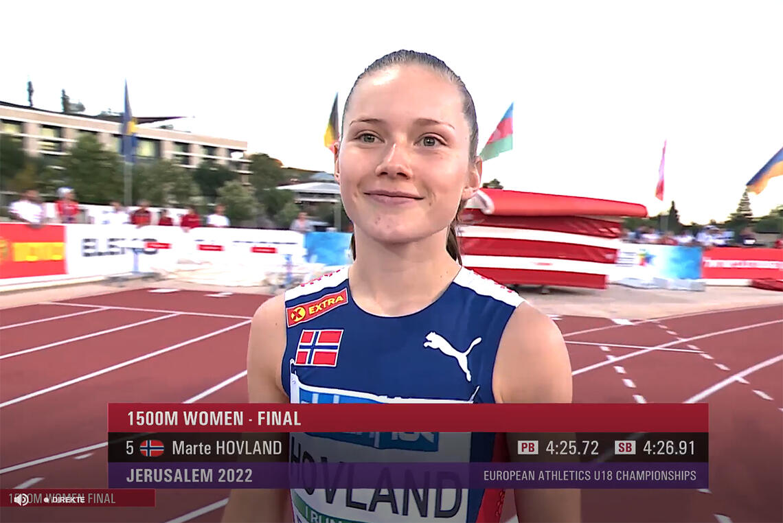 Marte Hovland ble nummer 3 på 1500 meter i dagens Nordiske mesterskap på Bislett. (Foto: Runar Gilberg).