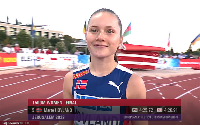 Marte Hovland ble nummer 3 på 1500 meter i dagens Nordiske mesterskap på Bislett. (Foto: Runar Gilberg).