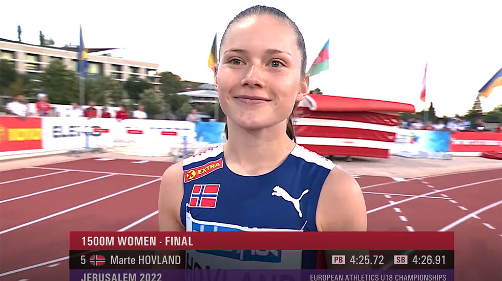 Marte Hovland ble nummer 3 på 1500 meter i dagens Nordiske mesterskap på Bislett. (Foto: Runar Gilberg).