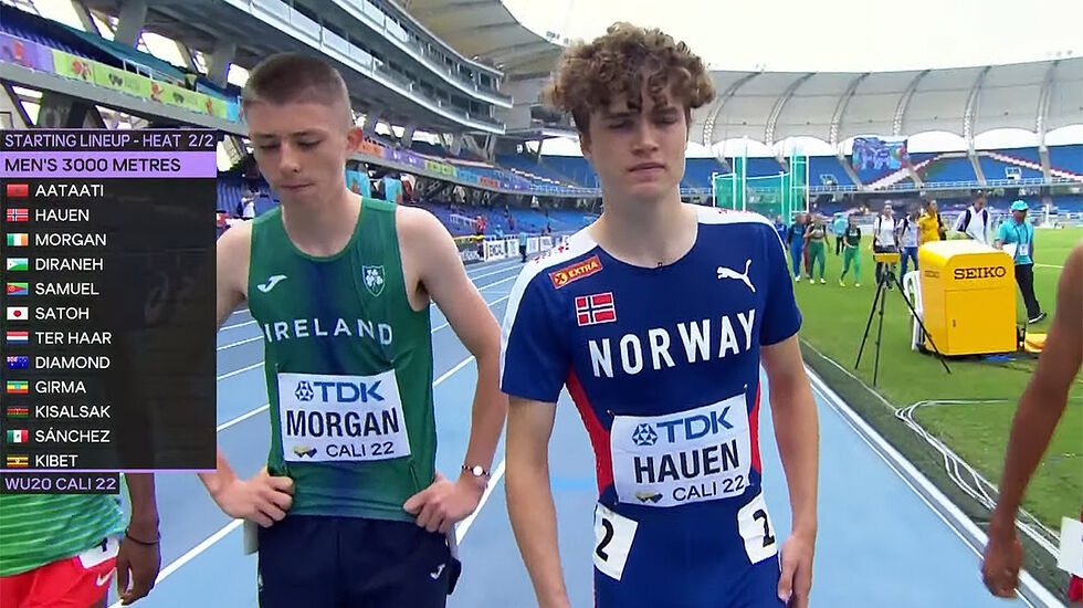 Esten Hansen-Møllerud Hauen løp på 8.15,70 og ble den beste av de som ikke gikk til finalen. (Foto: fra World Athletics streaming)