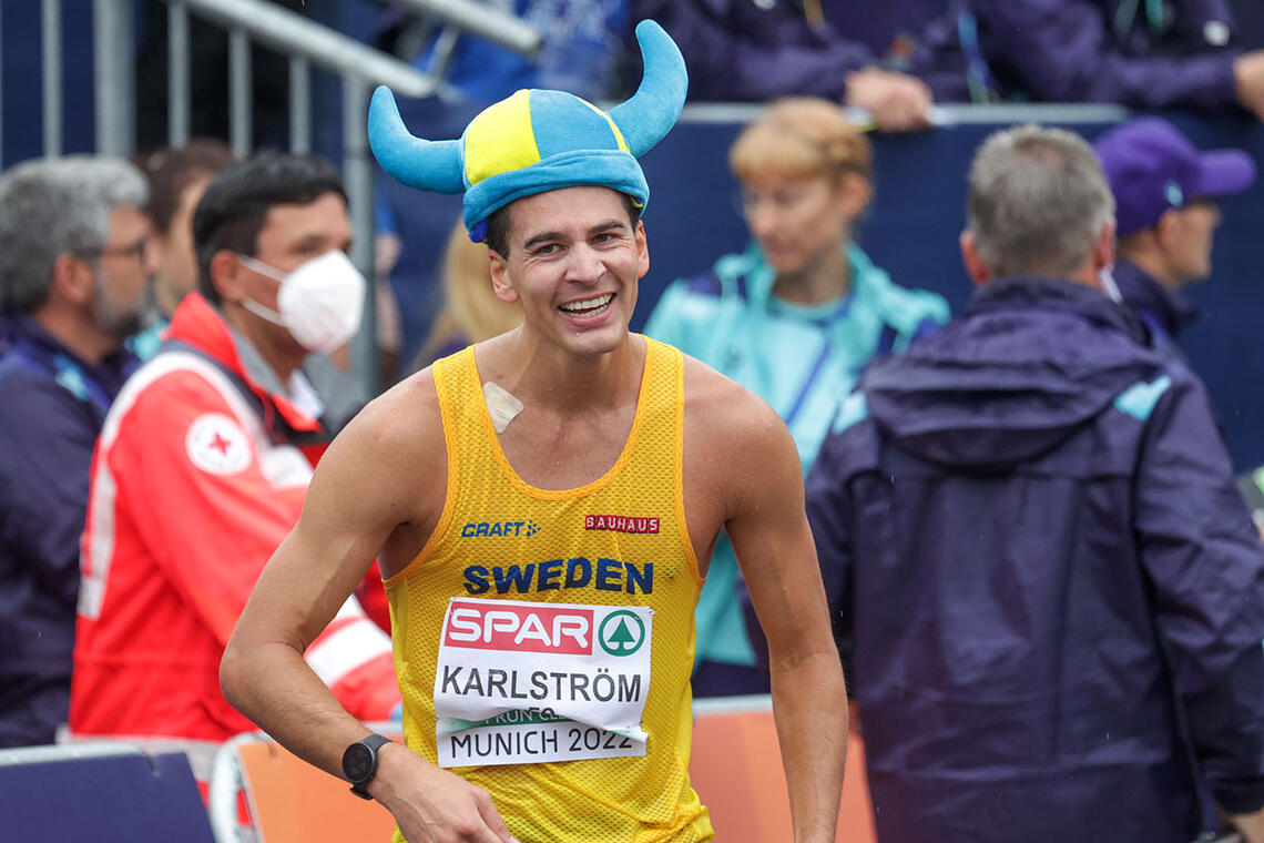 Perseus Karlström kunne feire et EM-sølv til Sverige i 20 km kappgang. (Alle foto: Arne Dag Myking)
