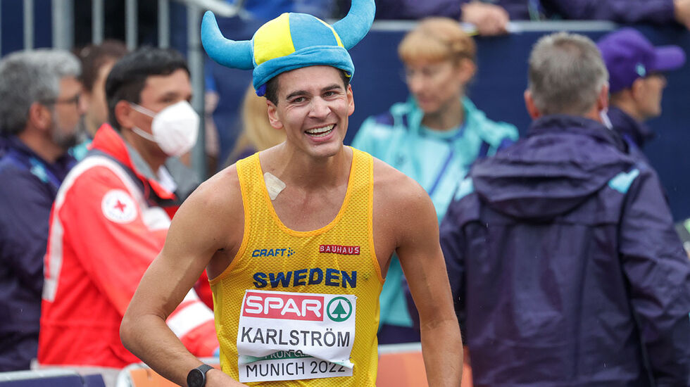 Perseus Karlström kunne feire et EM-sølv til Sverige i 20 km kappgang. (Alle foto: Arne Dag Myking)