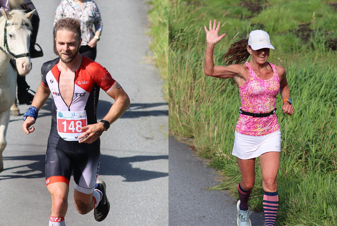 Tor-Aanen Kallekleiv og Liv B. Jegteberg Lystad vant vant maratondistansen i årets utgave av Bergen Skogsmaraton. (Alle foto: arrangøren)