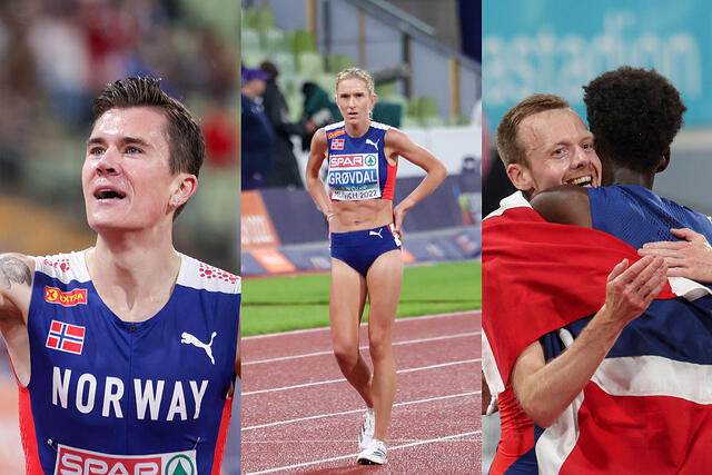 Jakob Ingebrigtsens to gullmedaljer var noen av de norske høydepunktene i EM, og at Karoline Bjerkeli Grøvdal måtte bryte på 5000 meter var en stor skuffelse. Zerei Kbrom Mezngis sølvmedalje var den mest positive overraskelsen. (Alle foto: Arne Dag Myking)