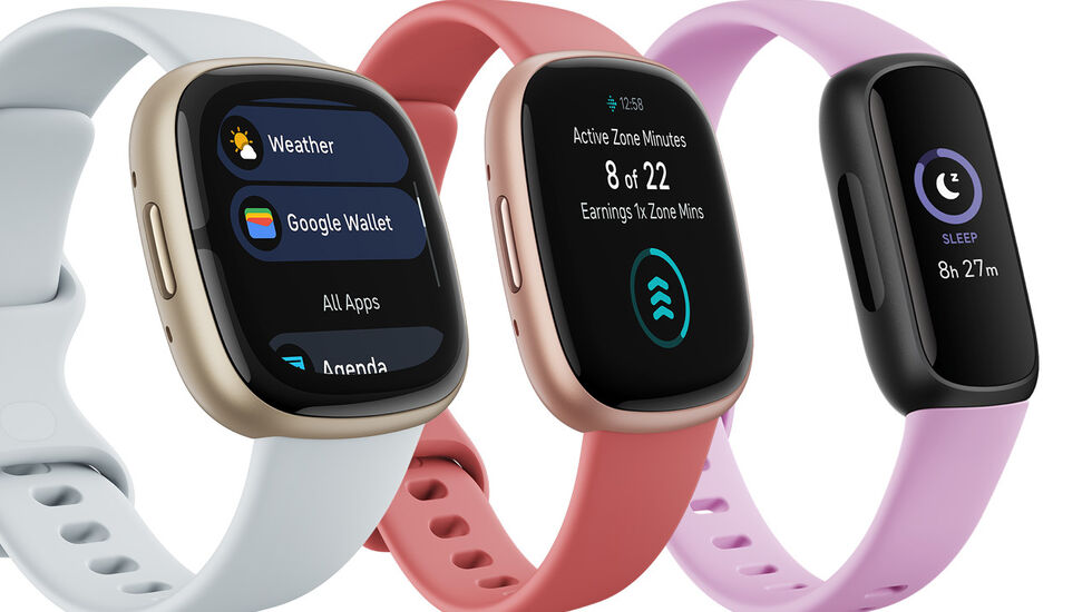 Fitbit lanserer tre nye smartklokker og aktivitetsmålere. Fra venstre: Sense 2, Versa 4 og Inspire 3. (Alle foto: Fitbit)