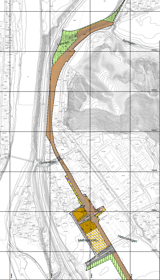 Utsnitt av plankart for Krysningsspor Melhus sentrum