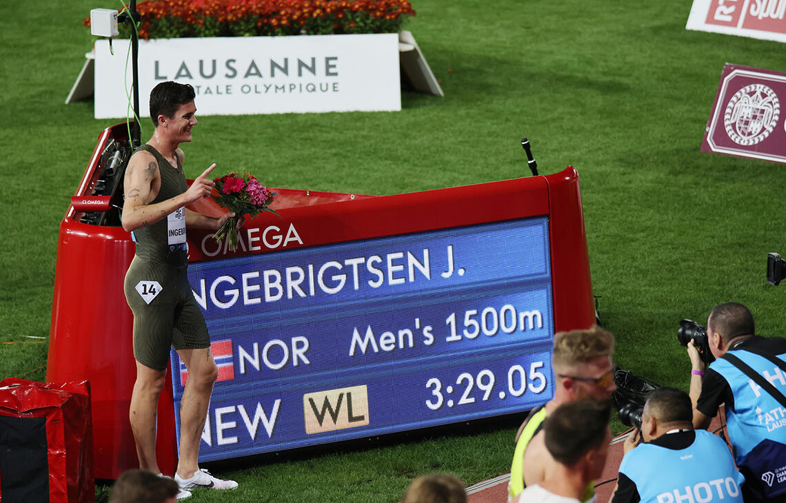 Jakob Ingebrigtsen kunne glede seg over verdens raskeste tid på 1500 m i år. (Foto: Diamond League AG)