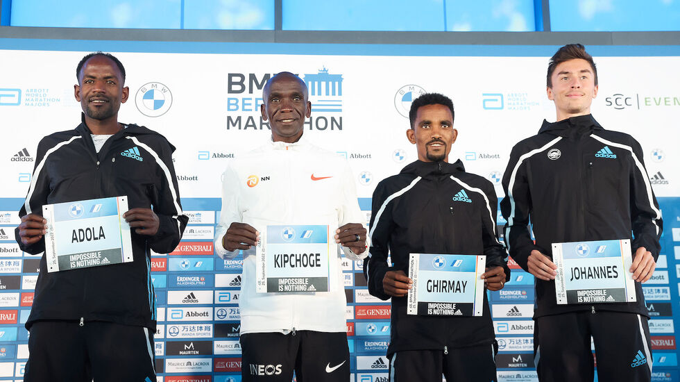 Noen favoritter: Guye Adola, Eliud Kipchoge, Ghirmay Ghebreslassie og tyske Johannes Motschmann. (Foto: photorun.net)