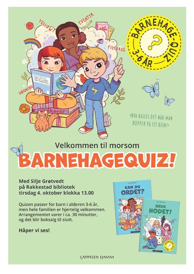 Barnehage quiz på Rakkestad bibliotek - tirsdag 4. oktober kl. 13 - Velkommen