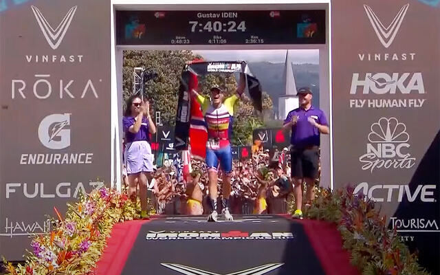 Gustav Iden er verdensmester i Ironman. (Foto: Skjermdump fra arrangørens LIVE-stream)