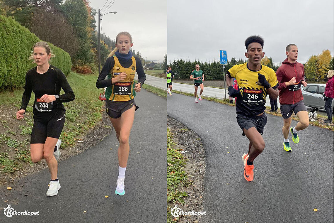Unge vinnere: Wilma Bekkemoen Torbiörnsson og Nahom T. Tewelde vant 5 km i Rekordløpet Lier den 16. oktober. (Alle foto: arrangøren)