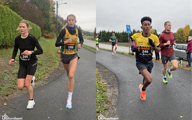 Unge vinnere: Wilma Bekkemoen Torbiörnsson og Nahom T. Tewelde vant 5 km i Rekordløpet Lier den 16. oktober. (Alle foto: arrangøren)