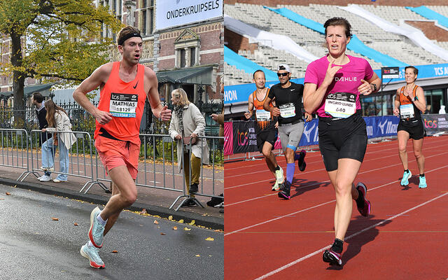Mathias Sæten og Ingrid Lunde Steen ble beste mann og kvinne blant de mange norske løperne som hadde tatt turen til Amsterdam Marathon. (Foto: Marathon Photos)